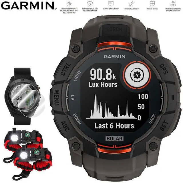 Main image of Garmin Instinct 3 50 mm GPS Smartwatch SOLAR Black with Accessories Bundle