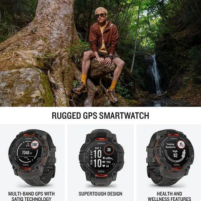Alt view image 3 of 7 - Garmin Instinct 3 50 mm GPS Smartwatch SOLAR Black with Accessories Bundle