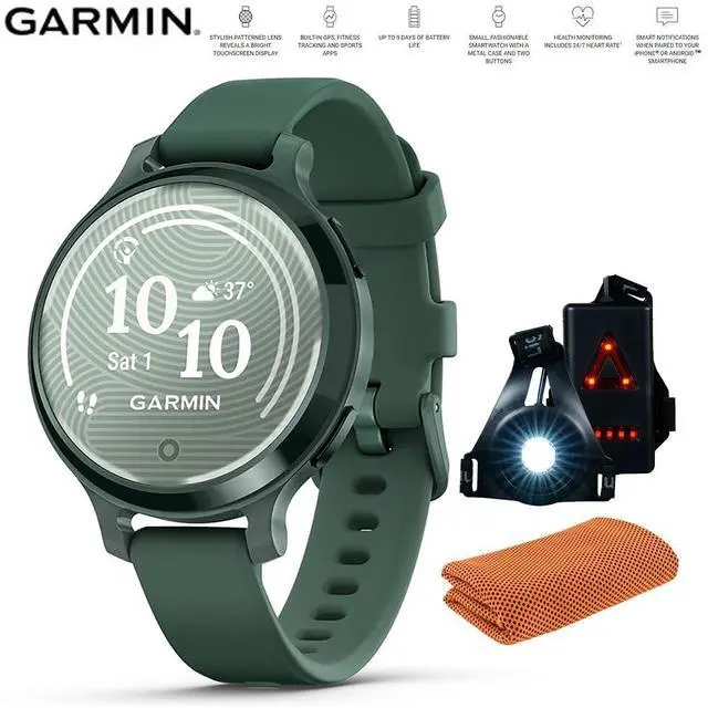 Main image of Garmin Lily 2 Active Smartwatch Green with Green Silicone Band + Towel and Light