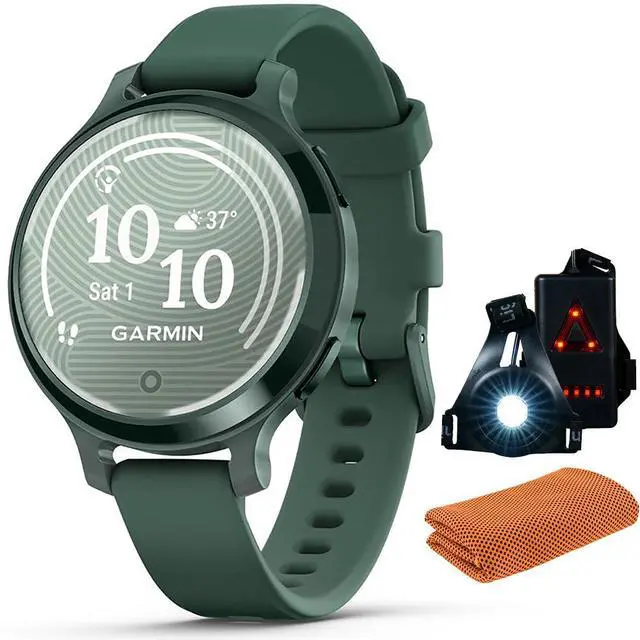 Alt view image 4 of 7 - Garmin Lily 2 Active Smartwatch Green with Green Silicone Band + Towel and Light