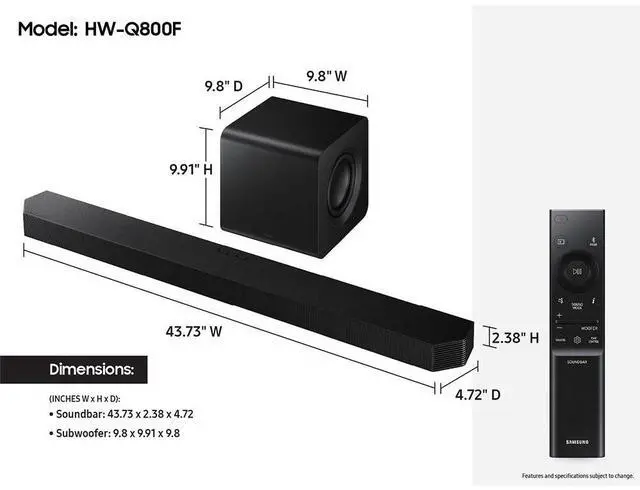 Alt view image 4 of 7 - Samsung HW-Q800F 5.1.2ch Dolby ATMOS Soundbar System 2025 + 26 Months Protection Bundle