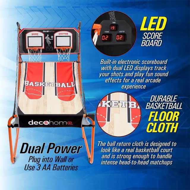 Alt view image 4 of 7 - Deco Gear Arcade Basketball Game, Indoor 1-4 Player w/ 1 Year Extended Warranty