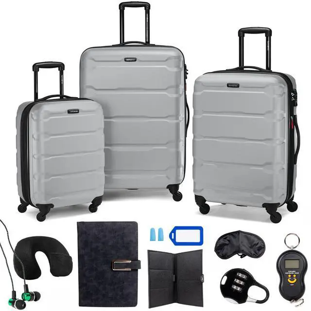 Main image of Samsonite Omni Hardside Nested Luggage Spinner Set, Silver w/ 10pc Accessory Kit