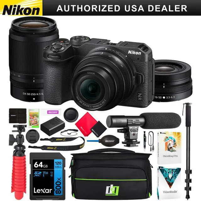 Main image of Nikon  Z 30 Mirrorless Camera 4K DX + 2 Lens Kit 16-50mm & 50-250mm Accessories Bundle