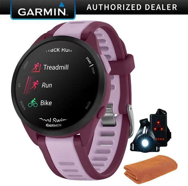Main image of Garmin Forerunner 165 Music Smart Sport Watch, Berry + Lilac w/ Accessories Bundle