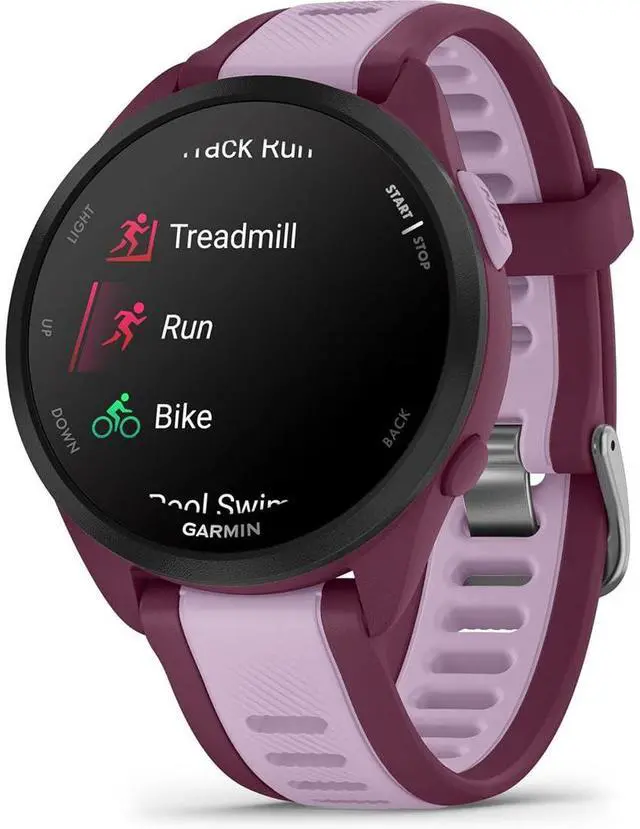 Alt view image 2 of 7 - Garmin Forerunner 165 Music Smart Sport Watch, Berry + Lilac w/ Accessories Bundle