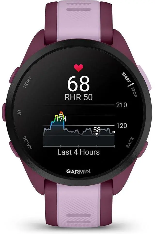 Alt view image 5 of 7 - Garmin Forerunner 165 Music Smart Sport Watch, Berry + Lilac w/ Accessories Bundle
