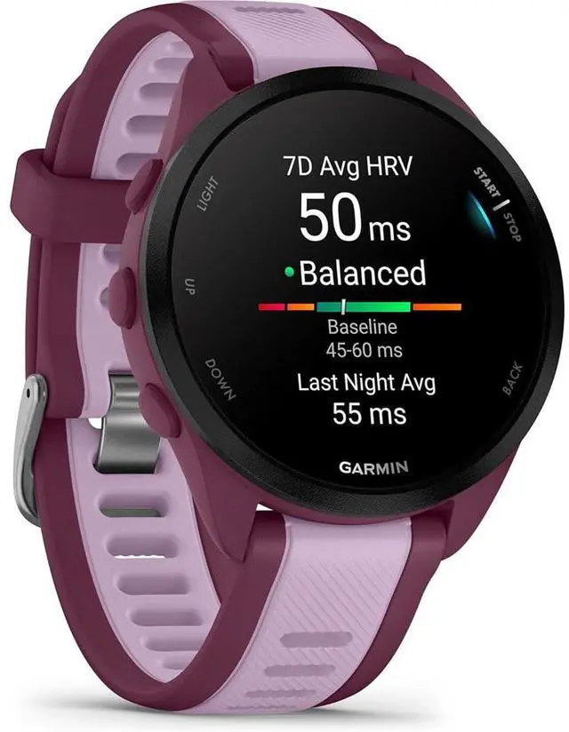 Alt view image 5 of 7 - Garmin Forerunner 165 Music Smart Sport Watch, Berry + Lilac w/ Warranty Bundle