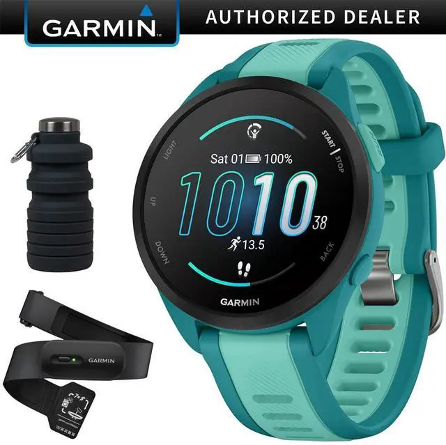 Main image of Garmin Forerunner 165 Music Smart Sport Watch, Turquoise +Aqua w/ HRM 200 (XS-S) Bundle