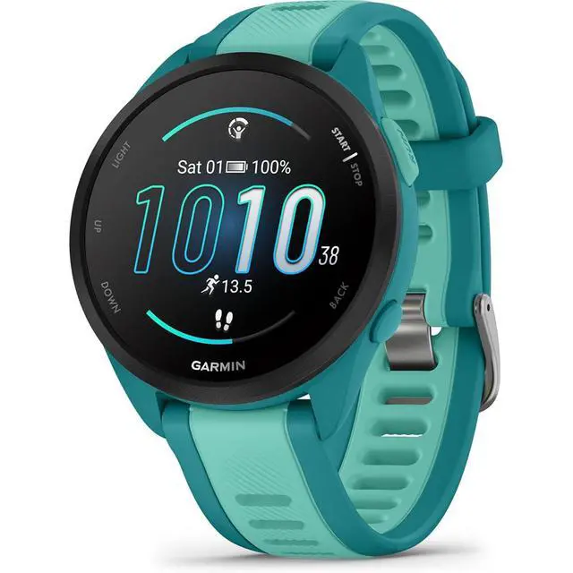 Alt view image 4 of 7 - Garmin Forerunner 165 Music Smart Sport Watch, Turquoise +Aqua w/ HRM 200 (XS-S) Bundle