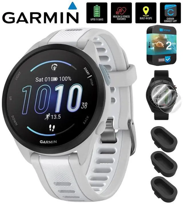 Main image of Garmin Forerunner 165 Smart Sport Watch, Mist Gray +Whitestone + 2 Year Warranty Bundle