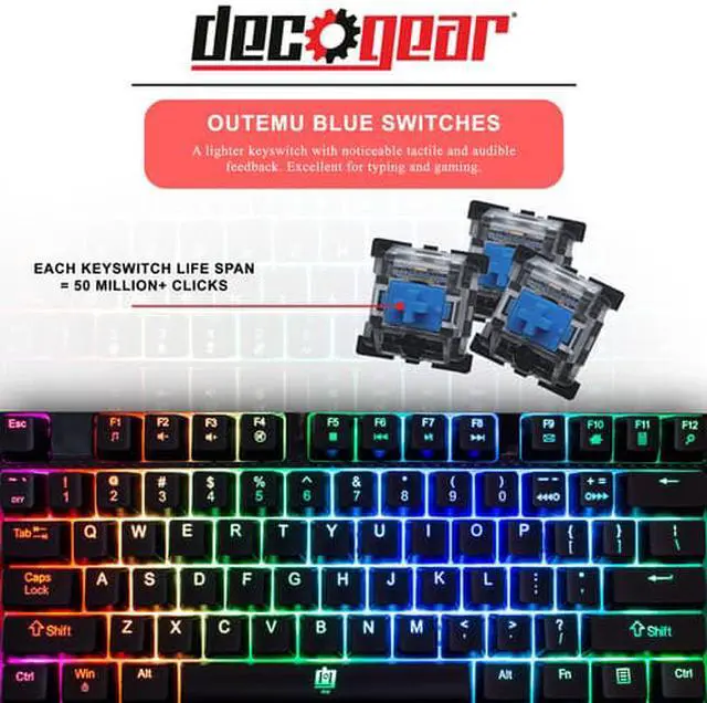 Alt view image 4 of 9 - Deco Gear Mechanical Gaming Keyboard | Anti-Ghosting | Ergonomic Fixed Palm Rest | Full Customizable RGB Backlit | Carbon Fiber Design | Outemu Blue Switch | Wired | Black