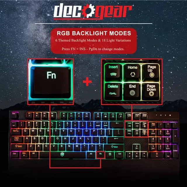 Alt view image 7 of 9 - Deco Gear Mechanical Gaming Keyboard | Anti-Ghosting | Ergonomic Fixed Palm Rest | Full Customizable RGB Backlit | Carbon Fiber Design | Outemu Blue Switch | Wired | Black