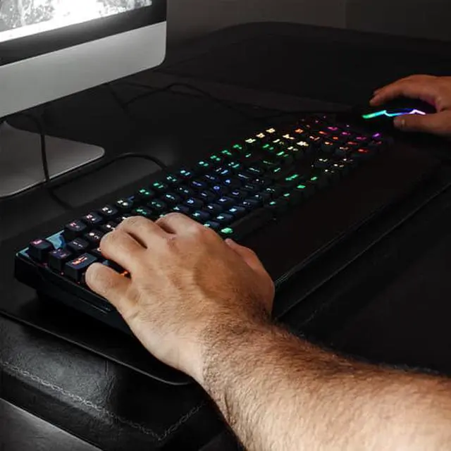 Alt view image 6 of 9 - Deco Gear Mechanical Gaming Keyboard | Anti-Ghosting | Ergonomic Fixed Palm Rest | Full Customizable RGB Backlit | Carbon Fiber Design | Outemu Blue Switch | Wired | Black
