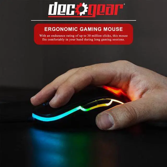 Alt view image 2 of 6 - Deco Gear Wired Gaming Mouse | 800-5000 Adjustable DPI | High Precision Optical Mouse | Ergonomic for All Gaming Grips | 11 RGB Backlit Modes | 6 Buttons
