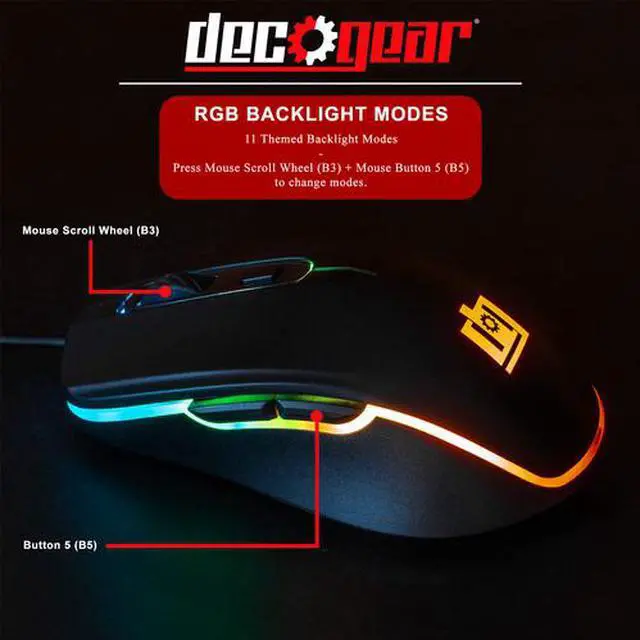 Alt view image 3 of 6 - Deco Gear Wired Gaming Mouse | 800-5000 Adjustable DPI | High Precision Optical Mouse | Ergonomic for All Gaming Grips | 11 RGB Backlit Modes | 6 Buttons