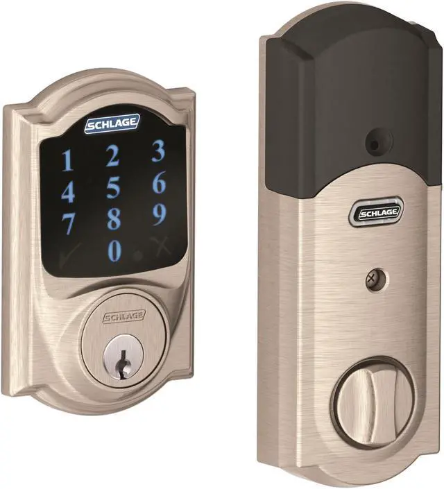Main image of Schlage Connect Z-Wave Deadbolt with Built-In Alarm, Camelot Style, Satin Nickel (BE469NX CAM 619)