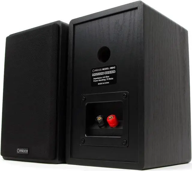 Alt view image 6 of 16 - Micca Bookshelf Speakers w/4" Carbon Fiber Woofer&Silk Dome Tweeter (Black, Pair) MB42
