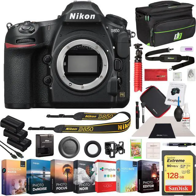 Main image of Nikon D850 Digital SLR 45.7MP 4K FX Camera Body Deco Gear Case 2x Battery Editing Kit