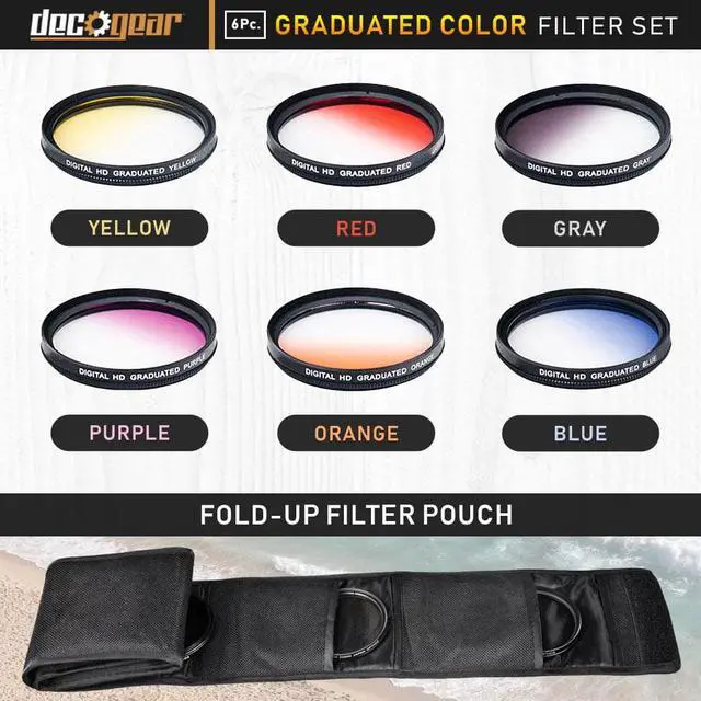 Alt view image 6 of 7 - Deco Gear 55mm Graduated Color Multicoated 6 Piece Filter Set with Fold Up Pouch