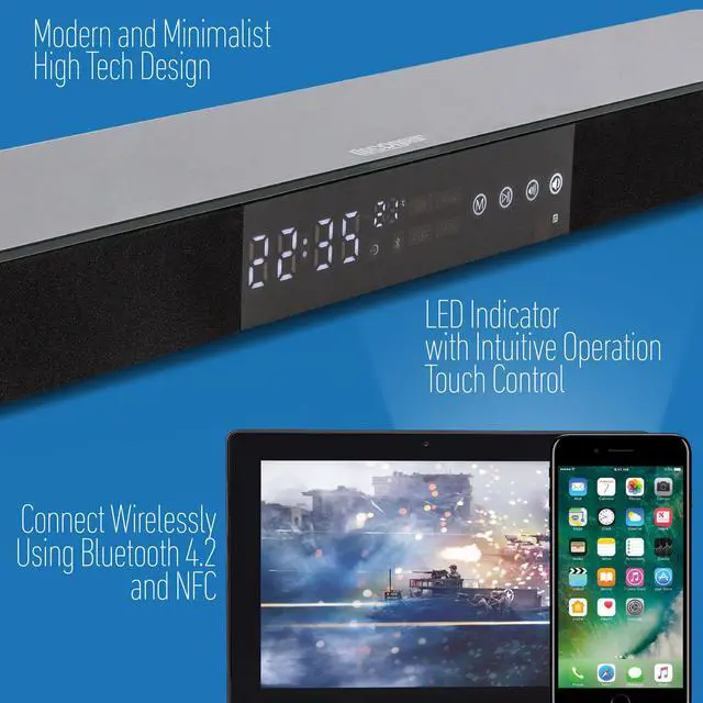 Alt view image 6 of 13 - Deco Gear Home Theater Surround Sound 31" Soundbar | 40 Watts 2.1 CH Audio, Bluetooth, NFC