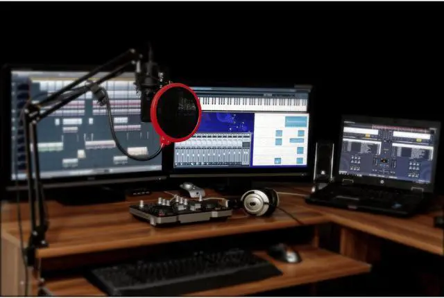 Alt view image 2 of 7 - Deco Gear Microphone Suspension with Boom Scissor Arm Stand and Pop Filter Bundle