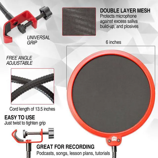 Alt view image 4 of 7 - Deco Gear Microphone Suspension with Boom Scissor Arm Stand and Pop Filter Bundle