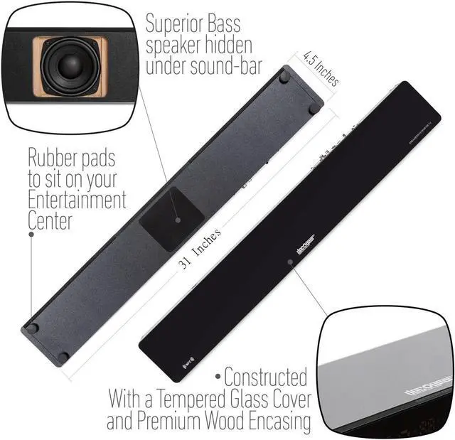 Alt view image 2 of 13 - Deco Gear Home Theater Surround Sound 31" Soundbar | 40 Watts 2.1 CH Audio, Bluetooth, NFC