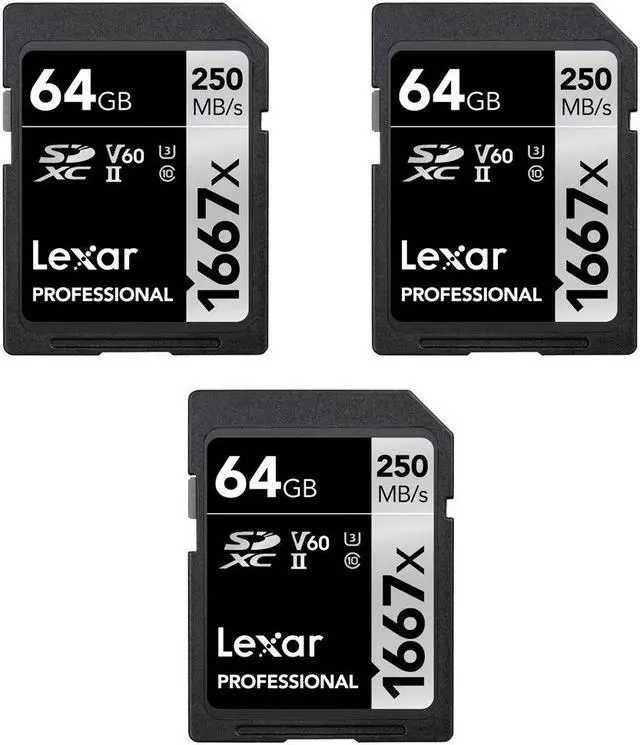 Main image of Lexar Professional SDHC/SDXC 1667x UHS-II 64GB Memory Card (3-Pack)