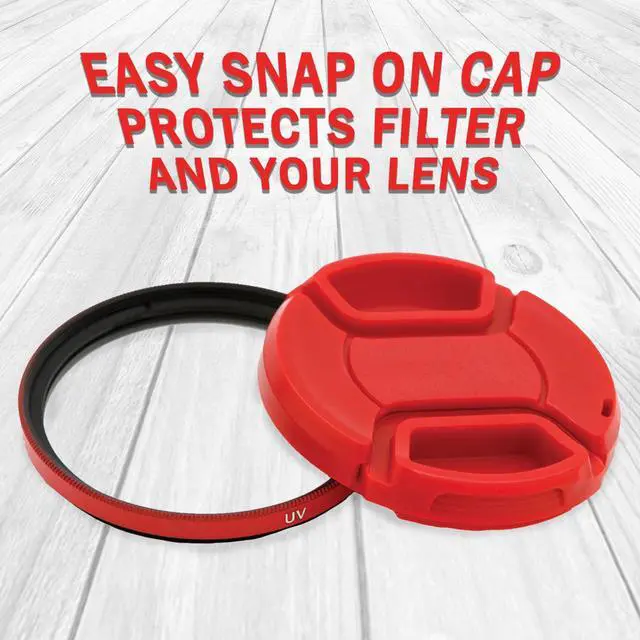 Alt view image 7 of 7 - Deco Gear 49mm UV Filter and Snap On Cap - Red