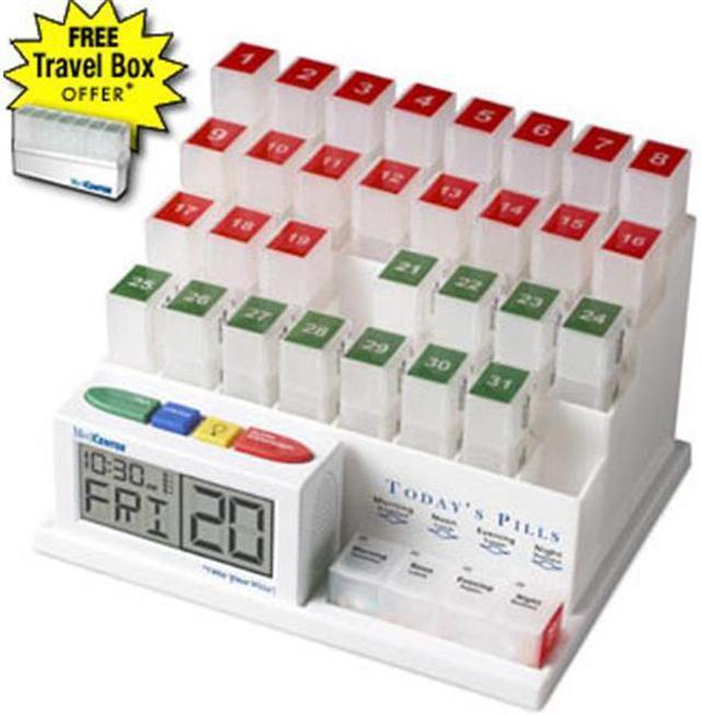 Alt view image 2 of 2 - MedCenter System Interactive 31 day Pill Organizer / Storage with Talking 4 Alarm Reminder Clock