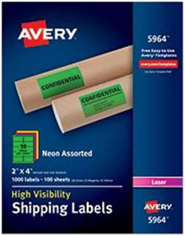 Alt view image 2 of 13 - Avery Neon Shipping Label Laser 2 x 4 Neon Assorted 1000/Box 5964