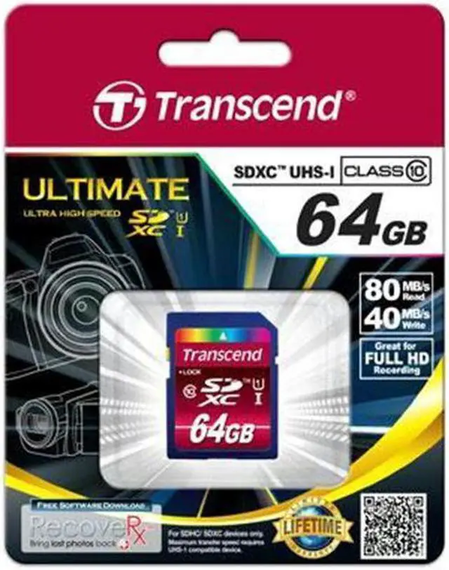 Alt view image 10 of 20 - Transcend 64GB SDXC Class 10 UHS-I 80MB/Sec Flash Memory Card Model TS64GSDXC10U1