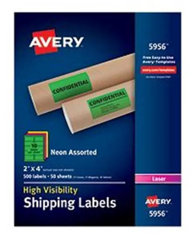 Alt view image 3 of 10 - Avery Neon Shipping Label Laser 2 x 4 Neon Assorted 500/Box 5956