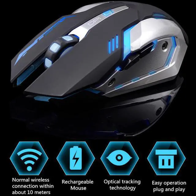 Alt view image 4 of 6 - Rechargeable Wireless Gaming Mouse 7-color Backlight Breath Comfort Gamer Mice for Computer Desktop Laptop NoteBook PC-white
