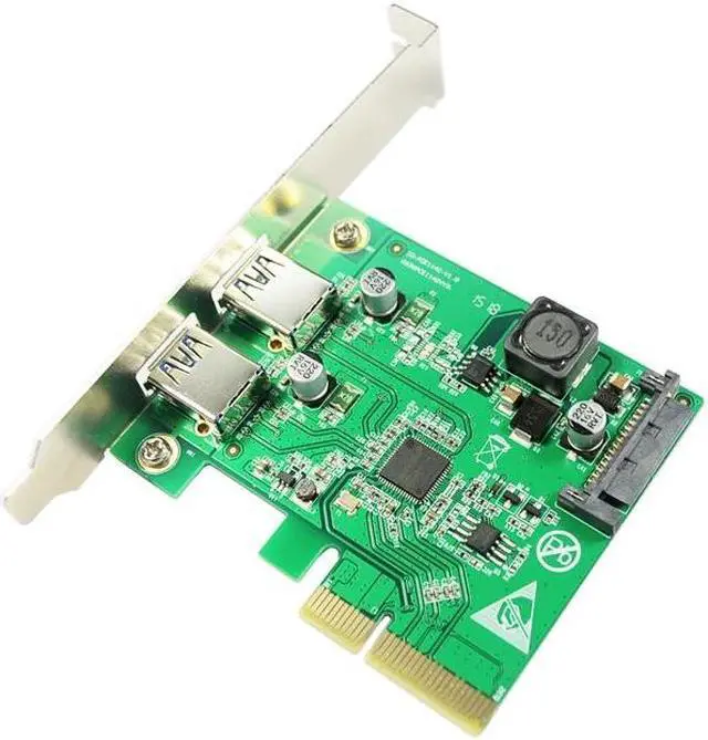 Alt view image 2 of 6 - Desktop PCI Express x4 to Dual USB3.1 Type A port Adapter 2 ports USB 3.1 Type-A PCI-e Controller Card SATA power Supply