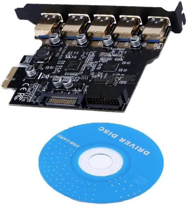 Alt view image 6 of 6 - Amify 5 Ports PCI-E to USB 3.0 19-Pin PCI Express Expansion Card SATA 15PIN Connector With CD Driver for Laptop desktop Windows