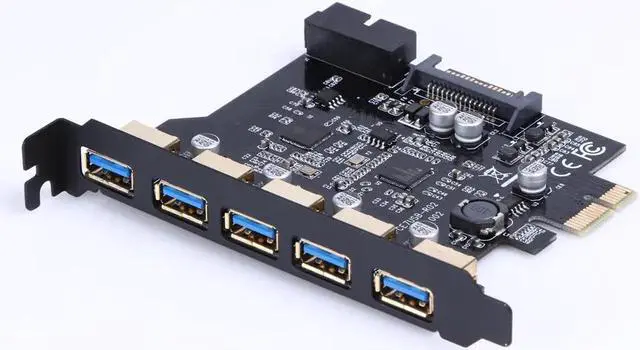 Main image of Speed PCI-E to USB 3.0 19-Pin 5 Port PCI Express Expansion Card Adapter SATA 15Pin Connector with Driver CD for Desktop