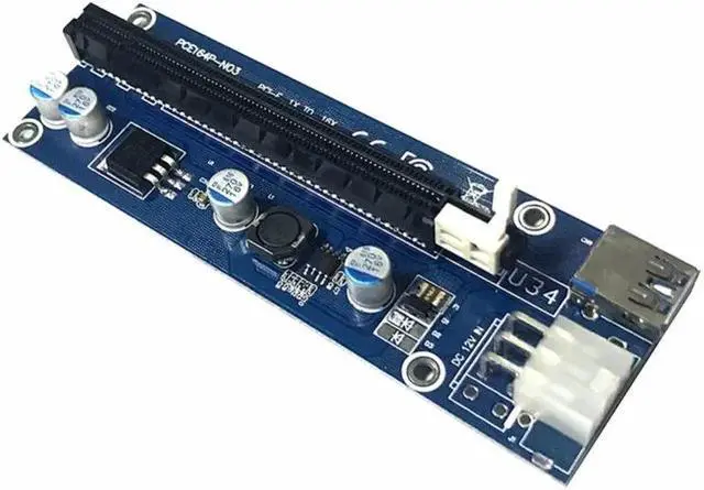 Alt view image 2 of 6 - PCIe Riser Card PCI-E Express 1x to 16x Extender Riser Card with SATA 15Pin-6Pin Power Cable 60cm USB3.0 cable for BTC Mining