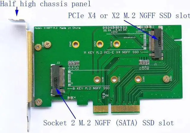 Alt view image 3 of 4 - 2 slot adapter Card to PCI-E x4 for M.2 NGFF SSD XP941 SM951 M6E MZHPU256HCGL MZHPV128HDGM,MZHPV256HDGL,MZHPV512HDGL PX-AG512M6E