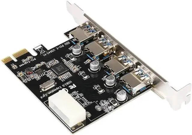 Alt view image 4 of 5 - Amify PCI-E to USB 3.0 4-Port PCI Express Extender Riser Card 4Pin Power Cable Supply Interface