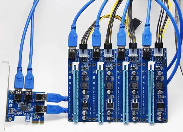 Main image of Amify 60cm USB 3.0 PCIe Riser Card PCI-E Express 1x to 4 Port PCI-E 16x Extender Adapter SATA 15Pin-6Pin Power Cable for BTC Mining