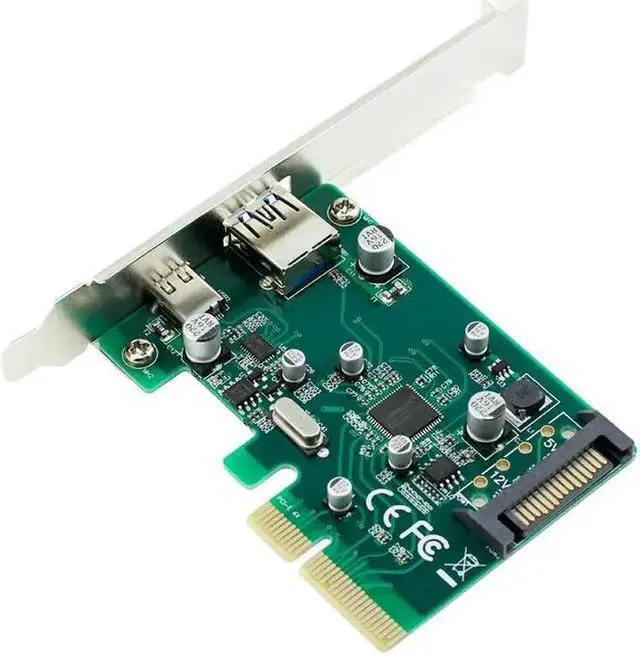 Alt view image 3 of 3 - Amify PCI-E 4X Express to Internal USB 3.1 type-c type-A SATA Dual Port Riser Expansion 10Gbp Card Adapter