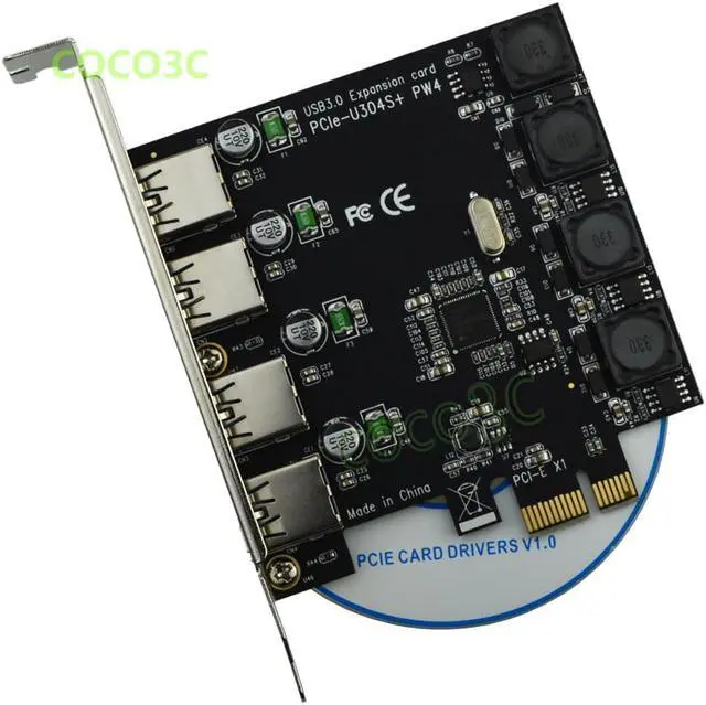 Alt view image 6 of 6 - Superspeed 5Gbps 4 ports USB 3.0 PCI-e Controller Card PCI Express to USB3.0 Converter Adapter