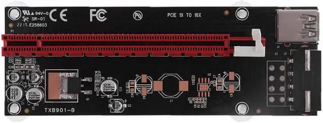 Alt view image 2 of 6 - Amify PCIE Riser PCI-E Express 1x To 16x Extender Riser Card Adapter 4Pin molex USB 3.0 Extension Cable Graphic Riser for BTC Miner