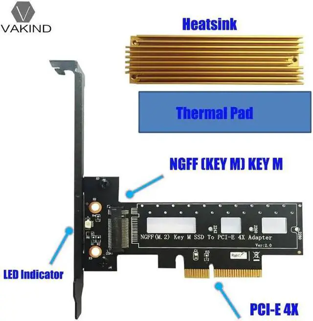 Alt view image 6 of 6 - NGFF M.2 key M SSD to PCI-E PCI Express 4X Adapter Card with Heatsink Heat Sink Computer Laptop Adapter Accessories Interconnect