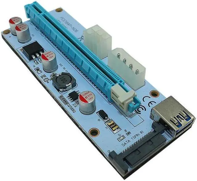 Alt view image 3 of 6 - 008S PC PCIe PCI-E PCI Express Riser Card 1x to 16x USB 3.0 Data Cable SATA to 4Pin IDE Molex Power Supply for BTC Miner Machine