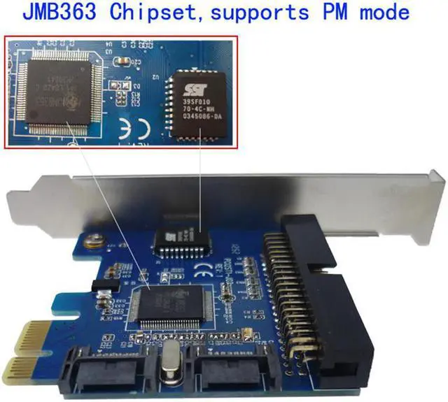 Alt view image 2 of 5 - 2 ports SATA 7pin + IDE to PCI-e Controller Card Chipset Jmicron JMB363