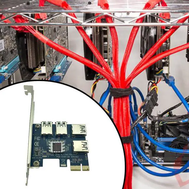 Alt view image 3 of 6 - Amify 60cm USB 3.0 PCIe Riser Card PCI-E Express 1x to 4 Port PCI-E 16x Extender Adapter SATA 15Pin-6Pin Power Cable for BTC Mining