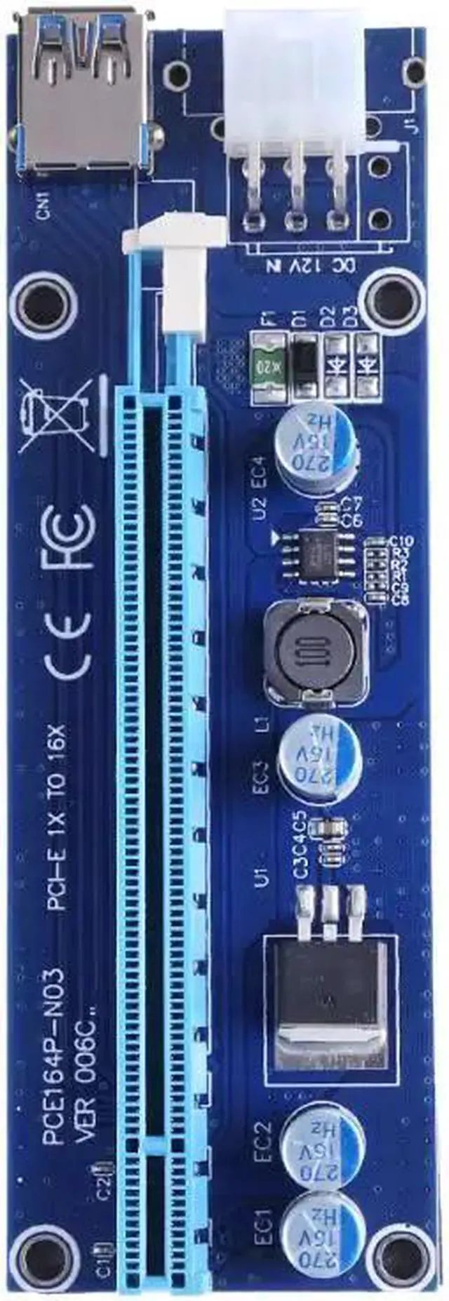 Alt view image 4 of 6 - Riser Card PCI-E Express Riser Card 1x to 16x Video Card Extender Cable Adapter With 6Pin Power Cable for Bitcoin Mining